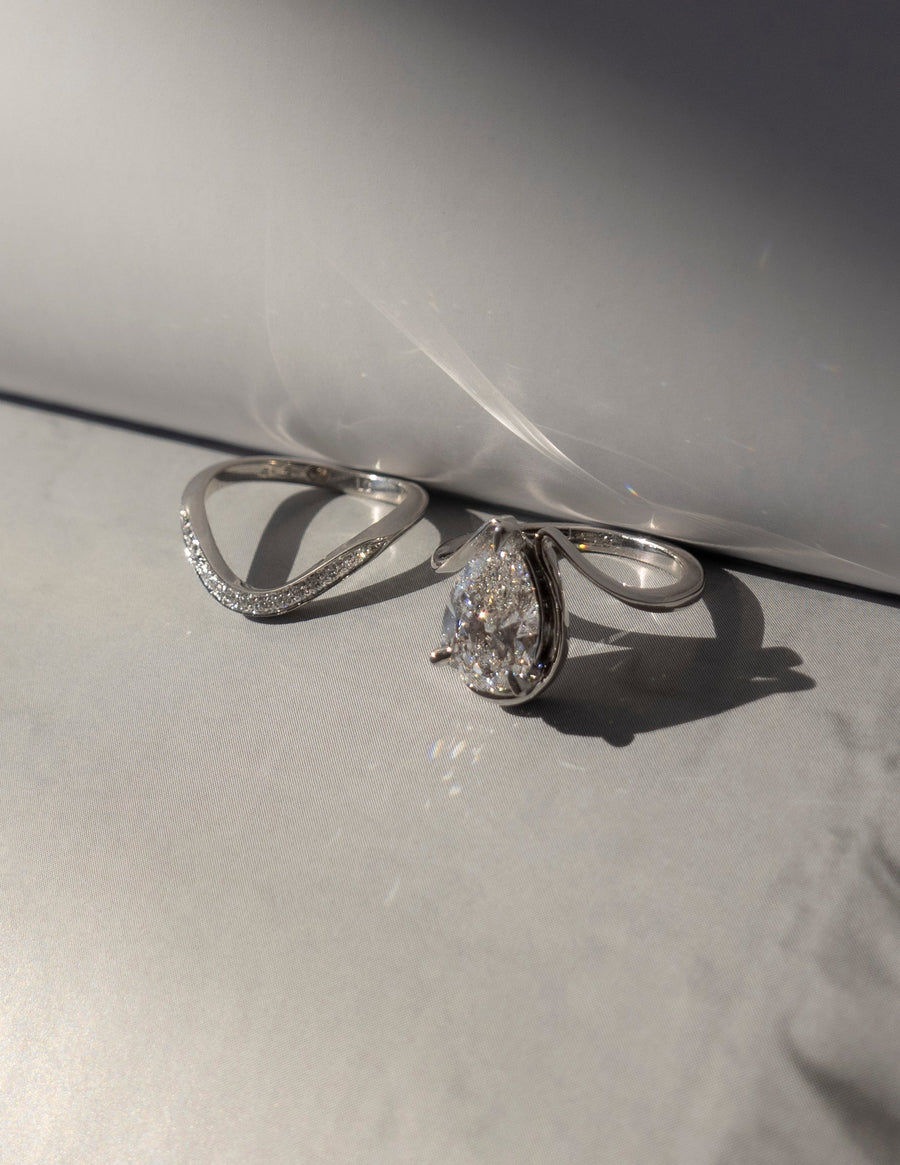 1.25 - 2.0 CT Pear Shaped Lab Grown Diamond Unique Style Engagement Ring