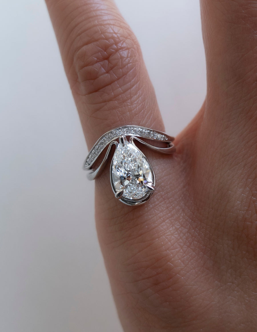 1.25 - 2.0 CT Pear Shaped Lab Grown Diamond Unique Style Engagement Ring