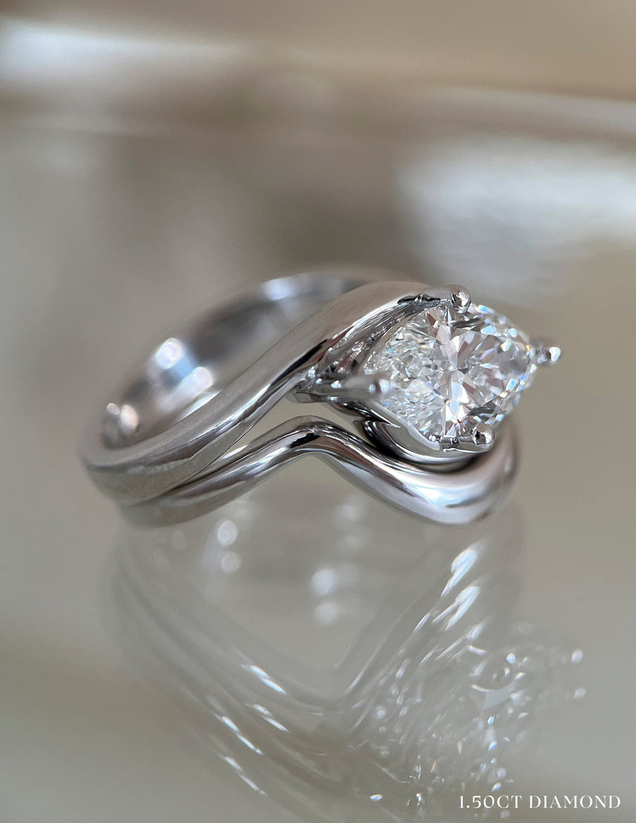 1.0 CT-2.0 CT  Marquise Cut Lab Grown Diamond Solitaire Setting Bridal Set