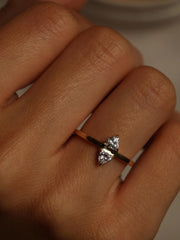 Trillion cut lab grown diamond two stone engagement ring, 0.20 carats total weight, set in a sleek prong design on polished gold band