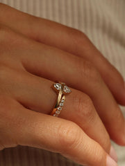 Trillion cut lab grown diamond two stone engagement ring, 0.20 carats total weight, set in a sleek prong design on polished gold band