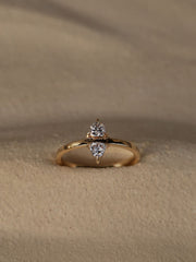 Trillion cut lab grown diamond two stone engagement ring, 0.20 carats total weight, set in a sleek prong design on polished gold band