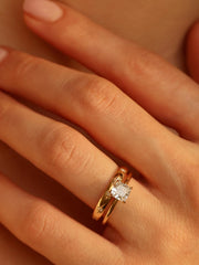 Cushion cut lab grown diamond solitaire engagement ring, 1.0 to 3.0 carats, set in a classic prong design on polished gold band