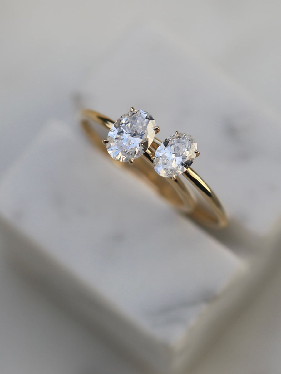 Oval cut lab grown diamond solitaire engagement ring, 1.0 to 3.0 carats, set in timeless prong design on polished gold band