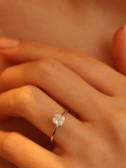 Cushion cut lab grown diamond solitaire engagement ring, 1.0 to 3.0 carats, set in a classic prong design on polished gold band