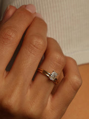 Radiant cut lab grown diamond solitaire engagement ring, 0.90 to 2.50 carats, set in classic prong design on polished gold band

