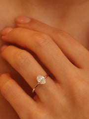Oval cut lab grown diamond solitaire engagement ring, 1.0 to 3.0 carats, set in timeless prong design on polished gold band