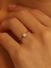 0.30 carat round cut lab grown diamond solitaire engagement ring in E/VS1 clarity, set in a sleek prong on gold band

