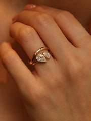 Two stone pear cut lab grown diamond engagement ring, 1.5 carats total, E/VS1 clarity, set in polished gold band