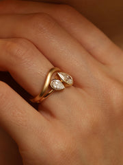 Two stone pear cut lab grown diamond engagement ring, 1.5 carats total, E/VS1 clarity, set in polished gold band