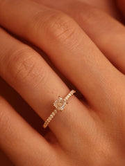 Asscher cut lab grown diamond pavé engagement ring, 0.50 to 2.50 carats, with side stones set in a polished gold band