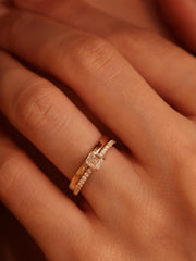 Asscher cut lab grown diamond pavé engagement ring, 0.50 to 2.50 carats, with side stones set in a polished gold band
