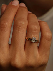 Radiant cut lab grown diamond solitaire engagement ring, 0.90 to 2.50 carats, set in classic prong design on polished gold band

