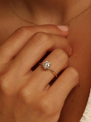 Round cut lab grown diamond solitaire engagement ring, 1.50 to 3.50 carats, set in timeless prong design on polished gold band