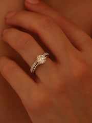 Round cut lab grown diamond solitaire engagement ring, 1.50 to 3.50 carats, set in timeless prong design on polished gold band