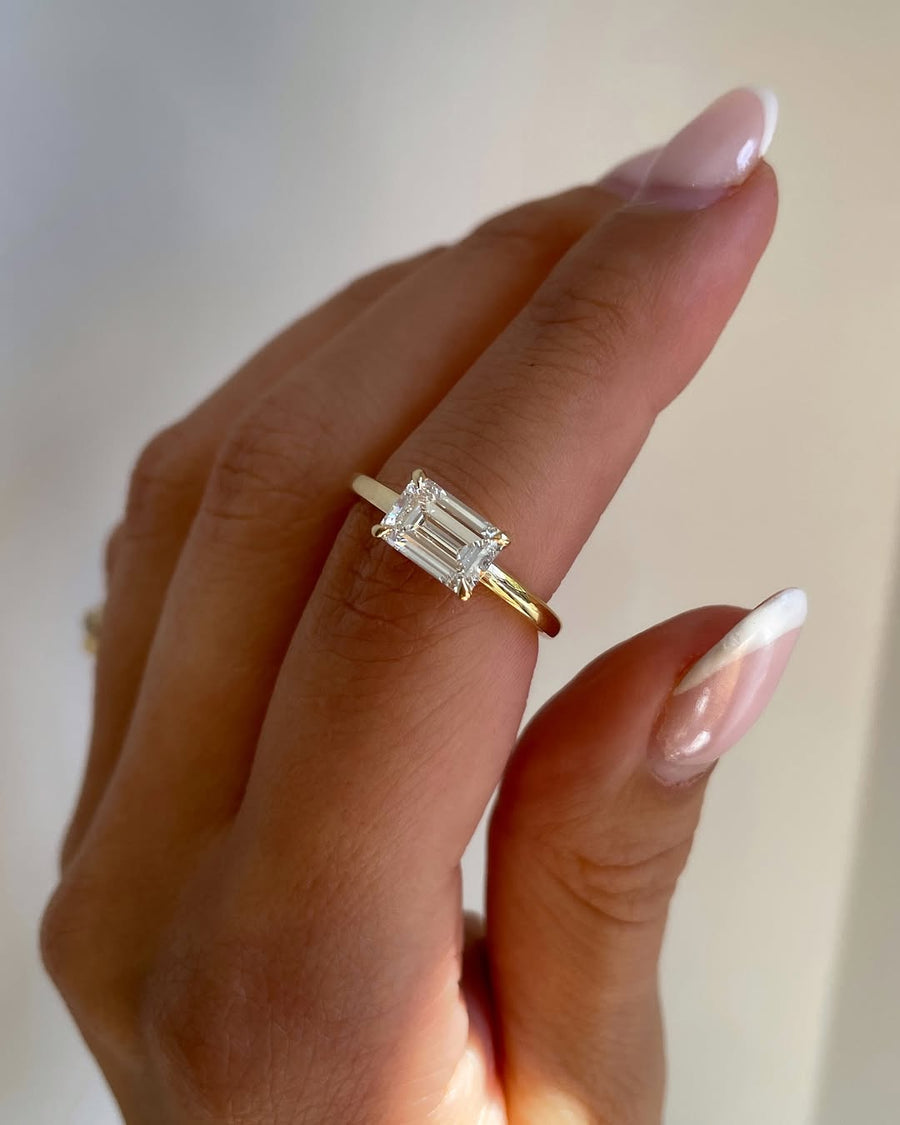 1.5 - 3.5 CT Emerald East West Lab Grown Diamond Solitaire Style Engagement Ring