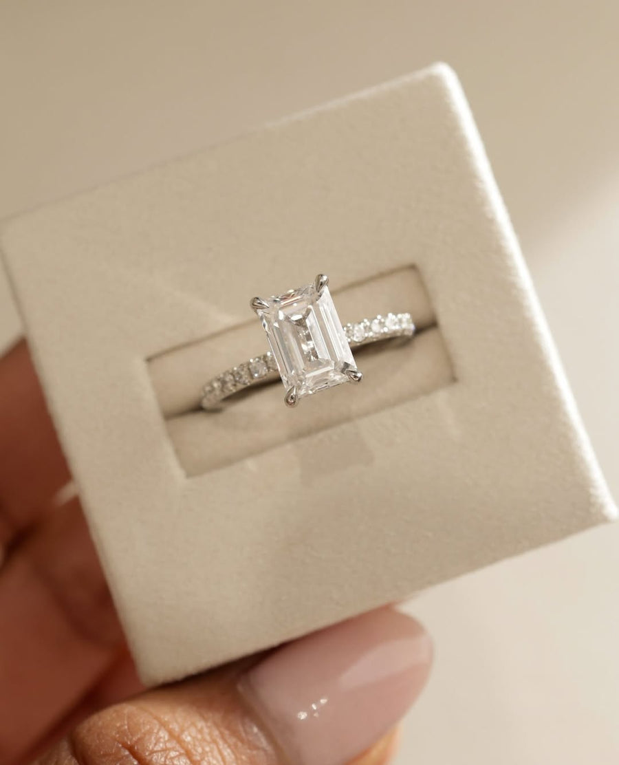 2.38 CT Emerald  Lab Grown Diamond Pave Style Engagement Ring