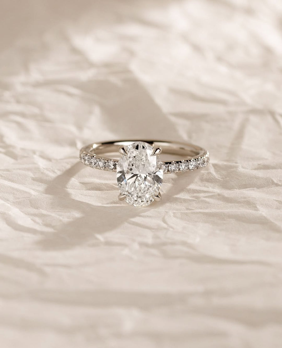 1.02-3.02 CT Oval Lab Grown Diamond Pave Style Engagement Ring