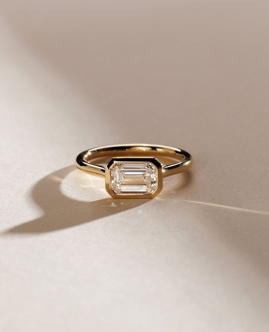 1.50-3.50 CT East west Emerald Lab Grown Diamond Bezel Style Engagement Ring