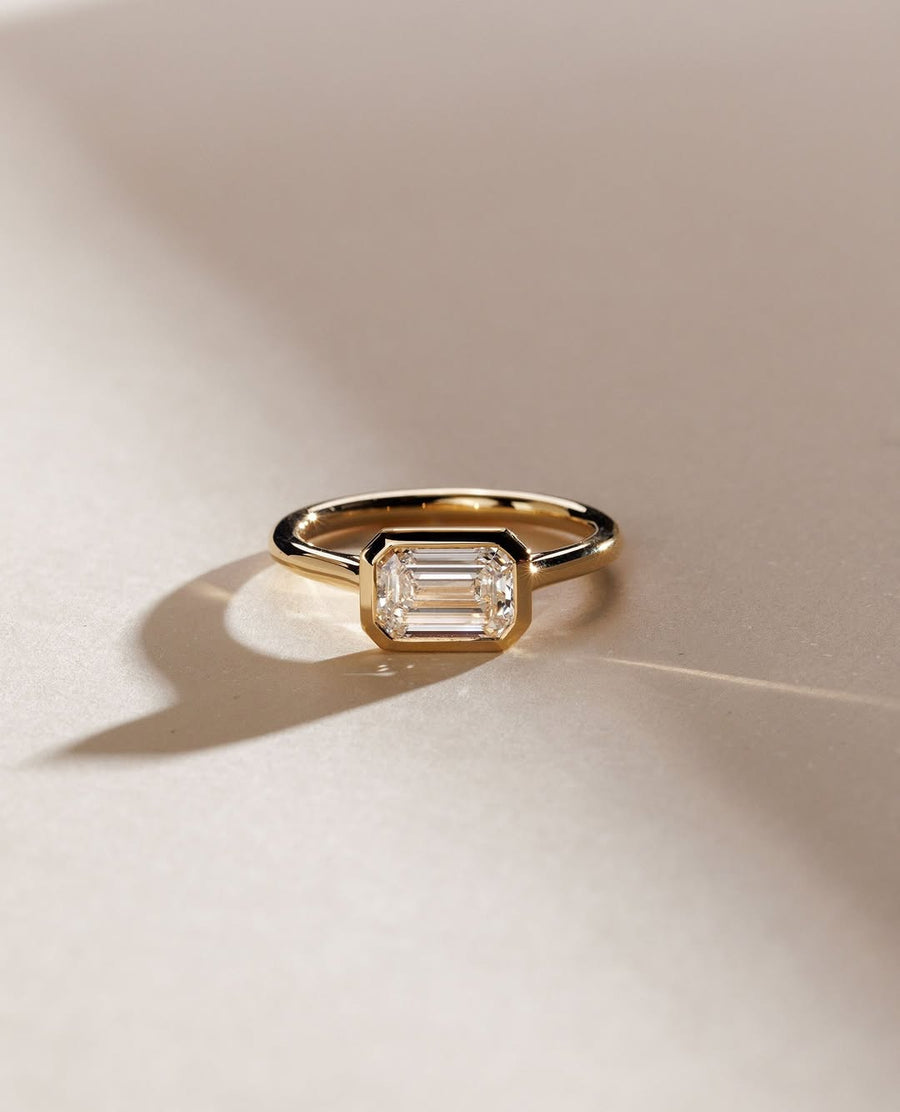 1.50 - 3.50 CT East West Emerald  Lab Grown Diamond Bezel Solitaire Style Engagement Ring