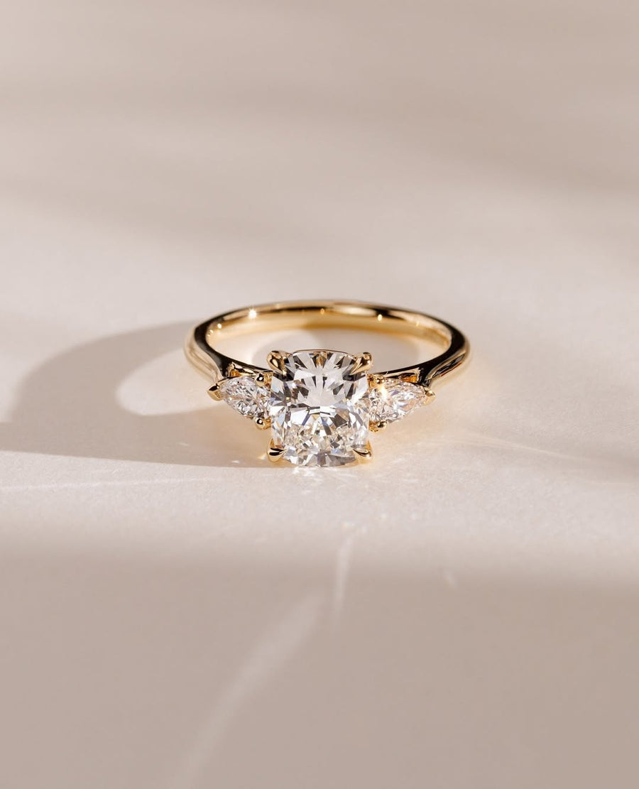 1.04-3.04 CT Elongated Cushion Lab Grown Diamond Three Stone Style Engagement Ring