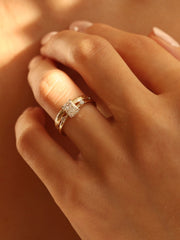 Radiant cut lab grown diamond three stone engagement ring, 1.05 to 3.05 carats, set in polished gold band with prong setting