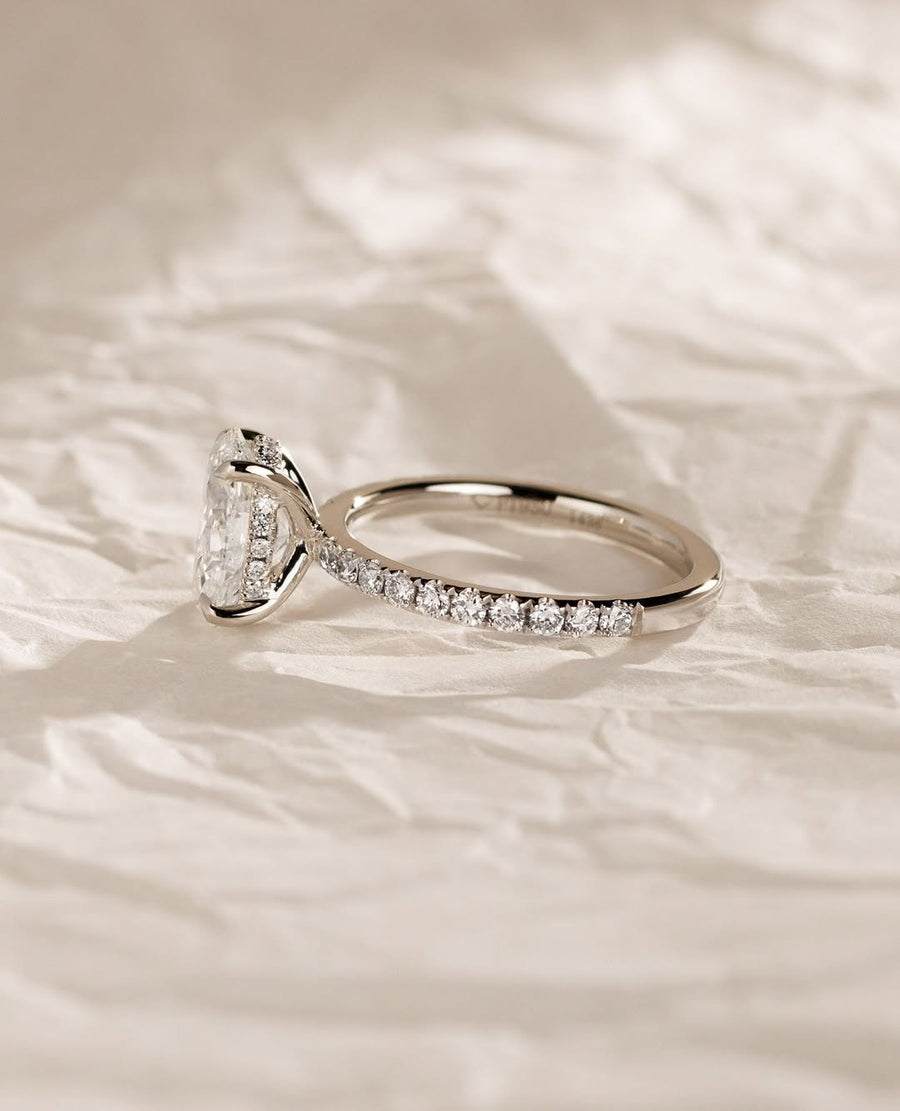 1.02-3.02 CT Oval Lab Grown Diamond Pave Style Engagement Ring