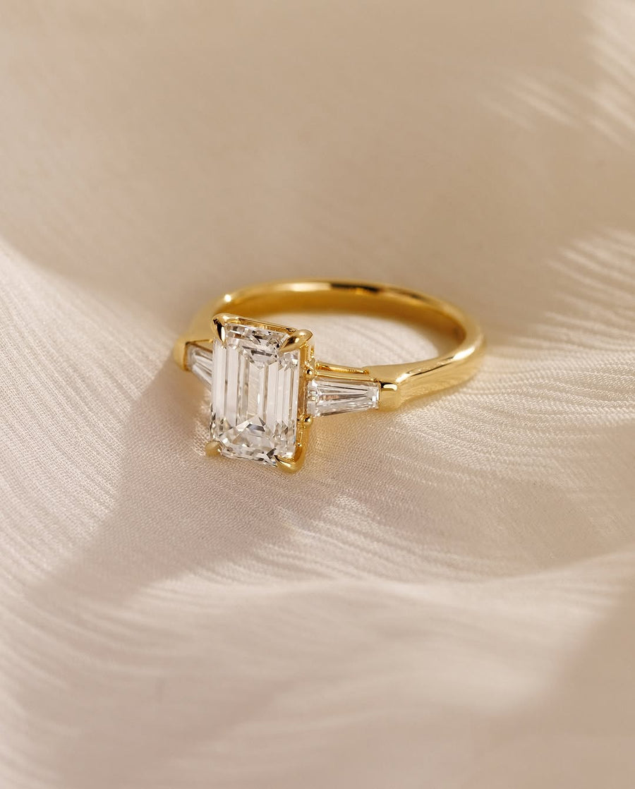 1.50-3.50 CT Emerald Lab Grown Diamond Three Stone Style Engagement Ring