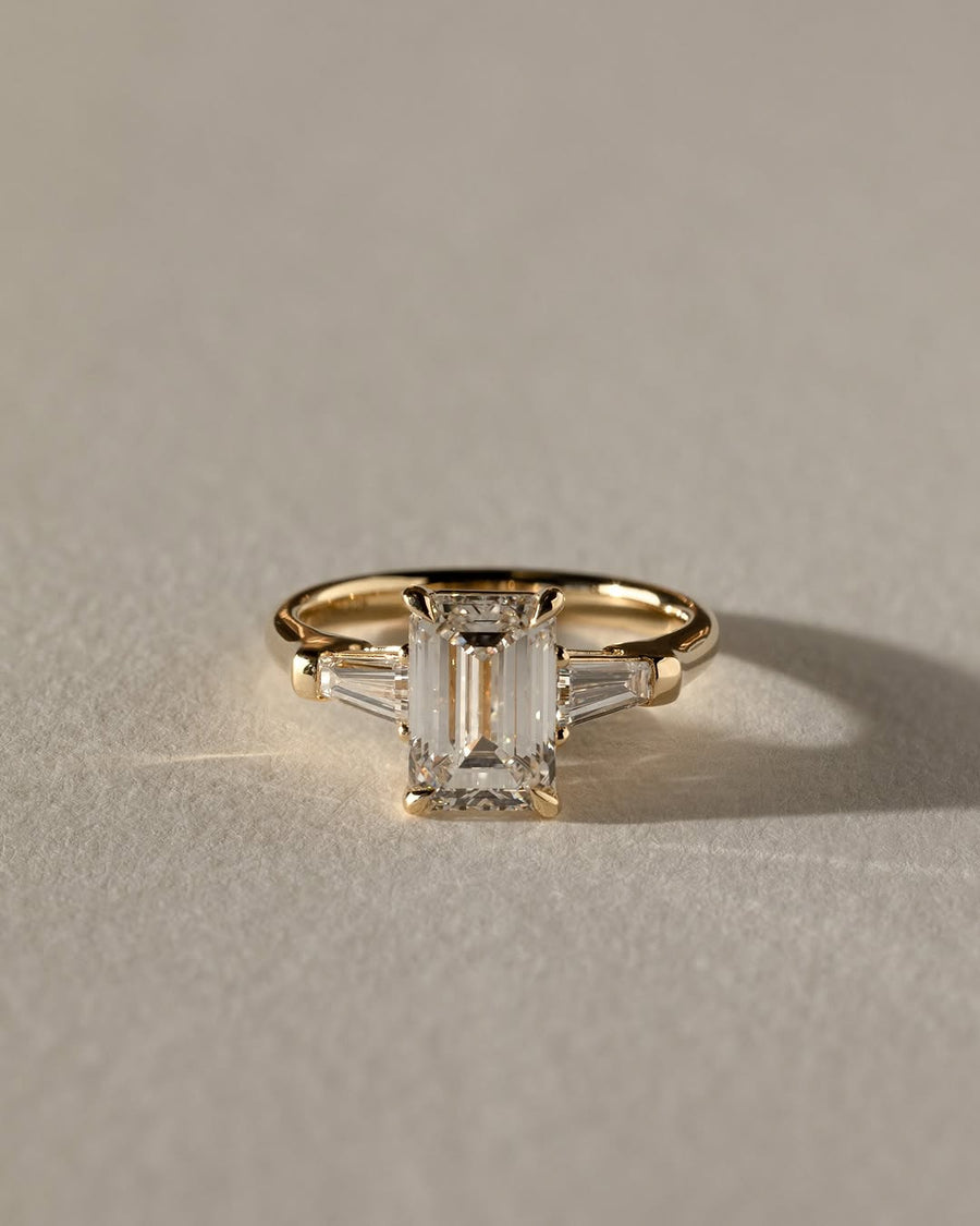 1.0-3.0 CT Emerald  Lab Grown Diamond Three Stone Style Engagement Ring