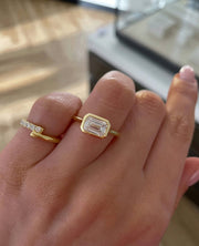 1.50-3.50 CT East west Emerald Lab Grown Diamond Bezel Style Engagement Ring