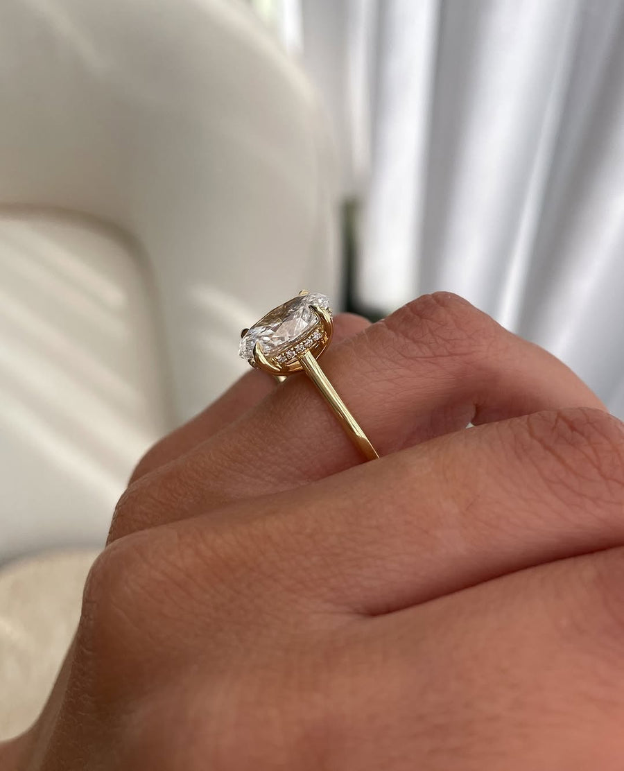 2.0-4.02 CT Oval Lab Grown Diamond Hidden halo Setting Engagement Ring