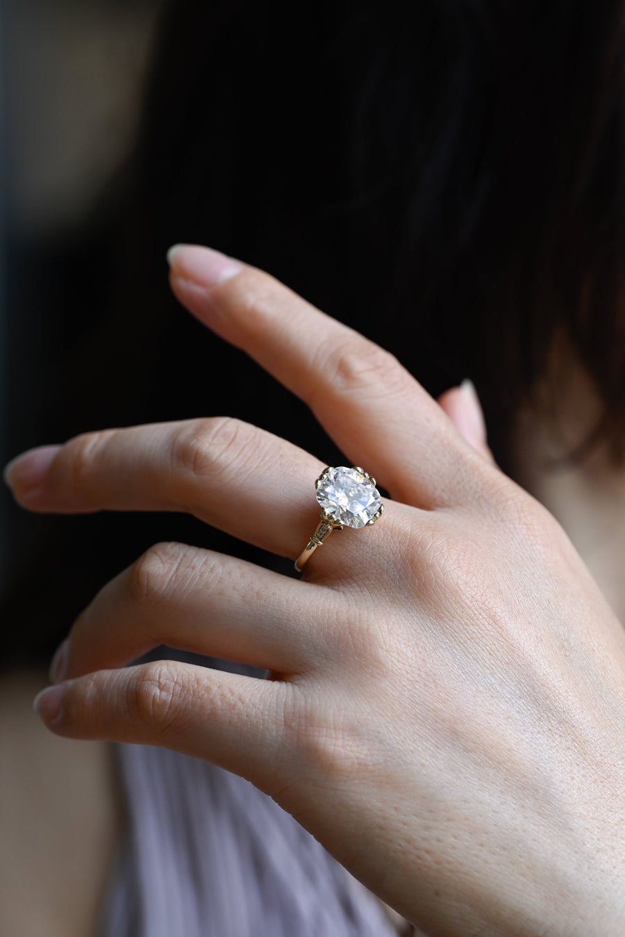 5.0 CT Old European Cushion Cut Vintage Moissanite Engagement Ring