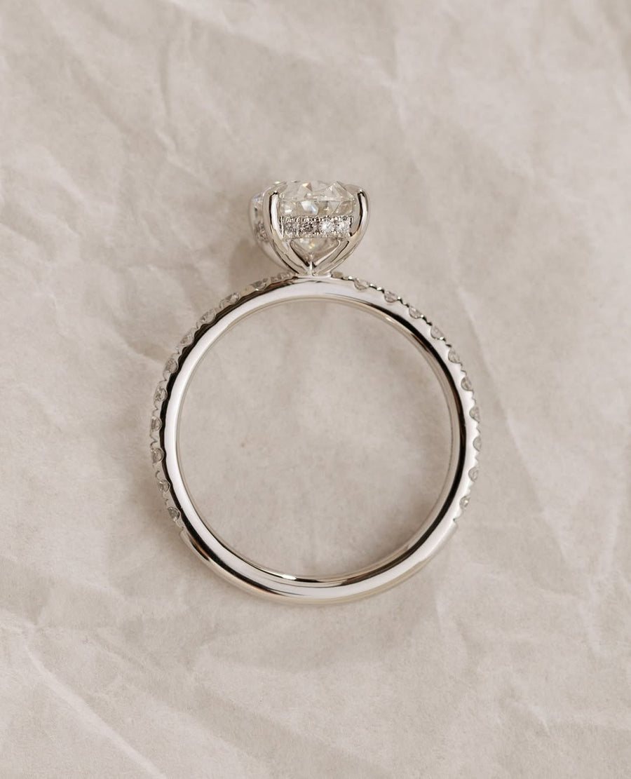 1.02-3.02 CT Oval Lab Grown Diamond Pave Style Engagement Ring