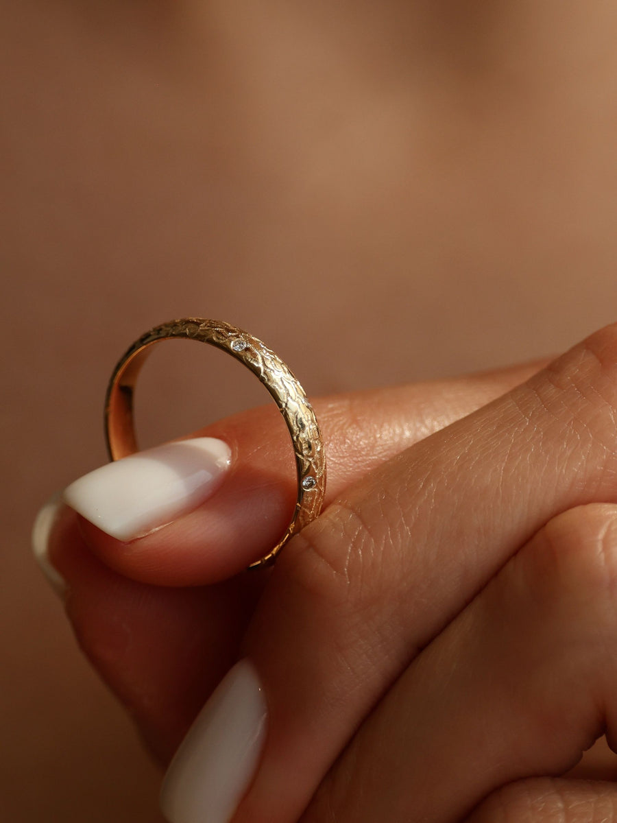 0.15 TCW Round Shape Sparkling Textured Wedding Band