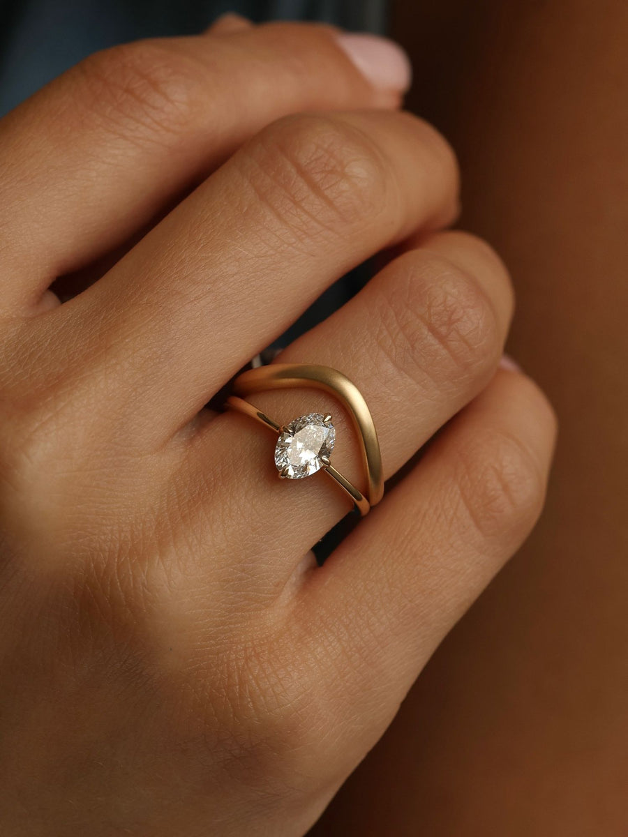 Oval cut lab grown diamond solitaire engagement ring, 1.0 to 3.0 carats, set in classic prong setting on polished gold band