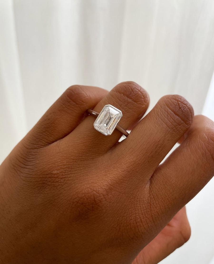 1.50 - 3.50 CT Emerald  Lab Grown Diamond Bezel Style Engagement Ring