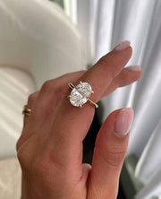 2.0-4.02 CT Oval Lab Grown Diamond Hidden halo Setting Engagement Ring