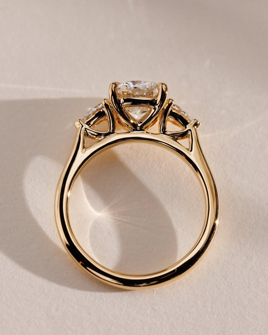 1.04-3.04 CT Elongated Cushion Lab Grown Diamond Three Stone Style Engagement Ring