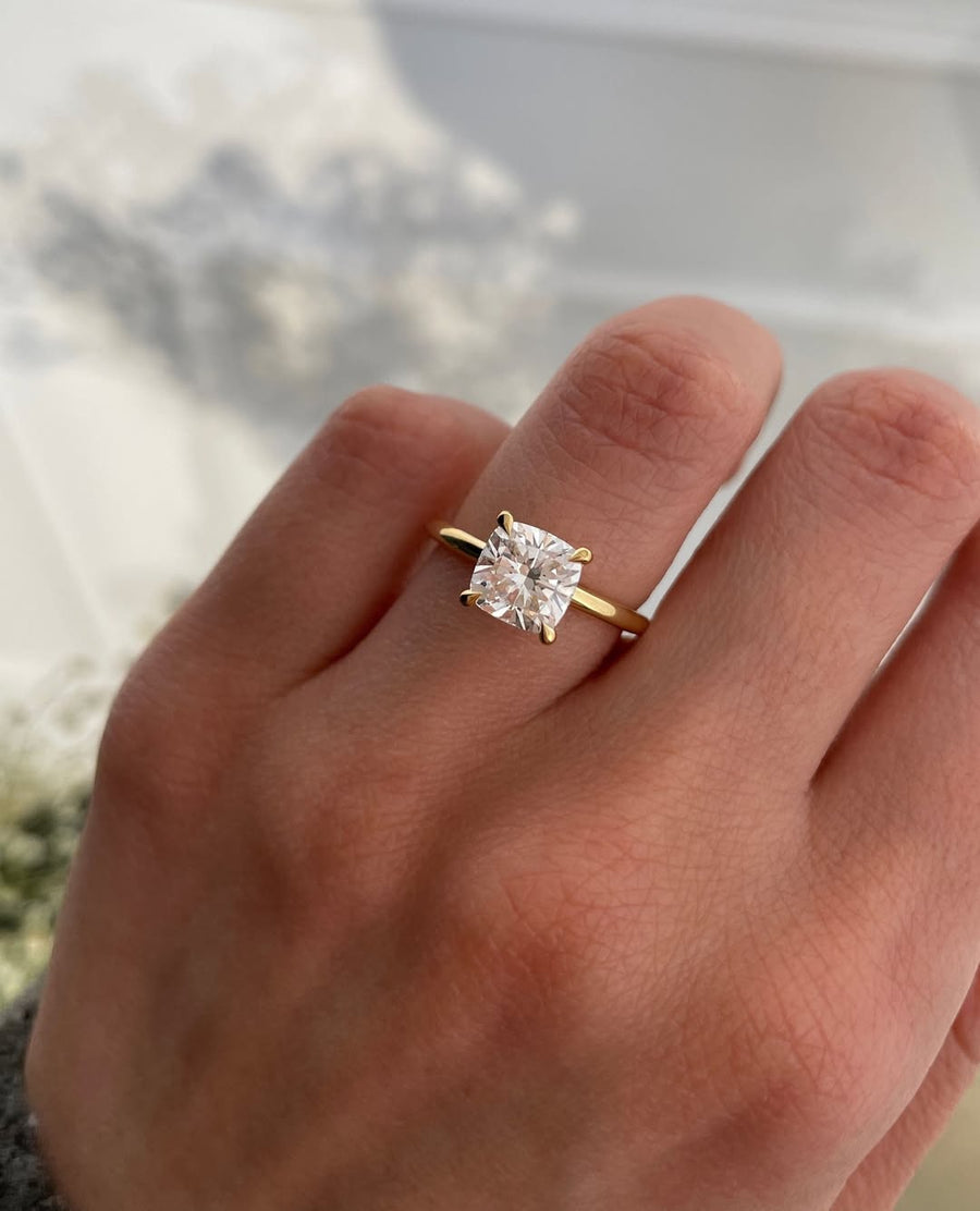 1.82-3.82 CT Cushion Lab Grown Diamond Hidden Halo Style Engagement Ring