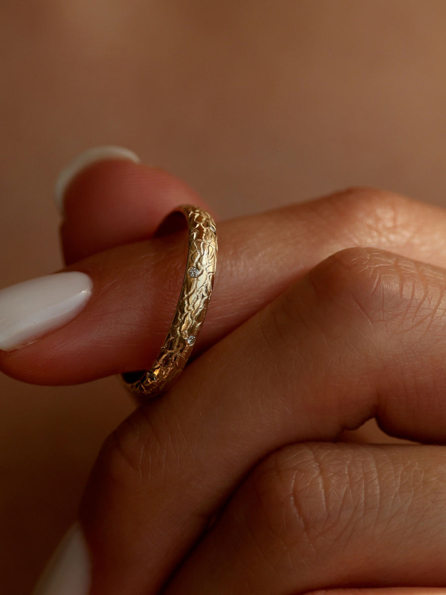 0.15 TCW Round Shape Sparkling Textured Wedding Band