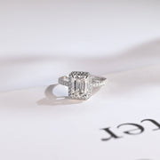3.0 CT Emerald Cut Halo & Pave Moissanite Engagement Ring