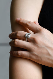 3.0 CT Emerald Cut Halo & Pave Moissanite Engagement Ring