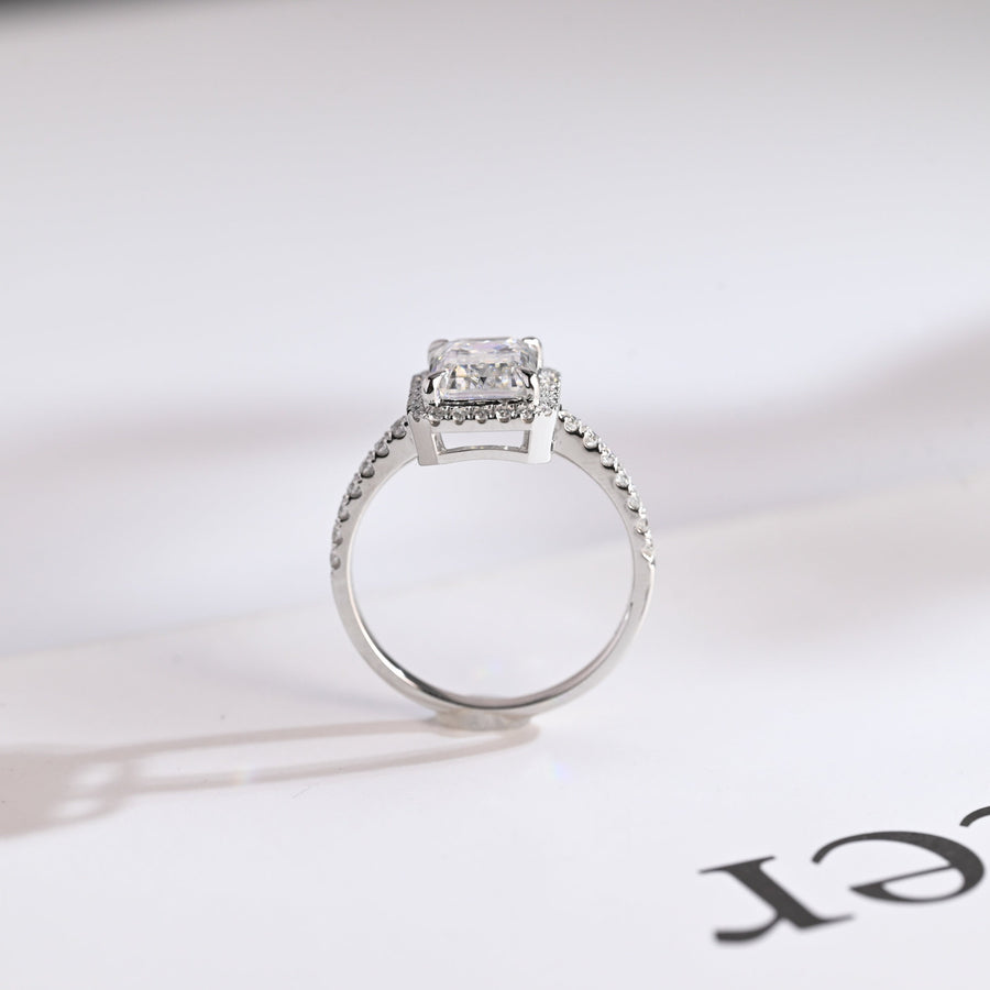 3.0 CT Emerald Cut Halo & Pave Moissanite Engagement Ring
