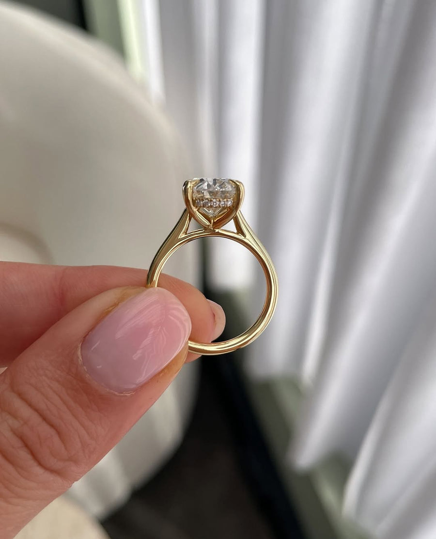 2.0-4.02 CT Oval Lab Grown Diamond Hidden halo Setting Engagement Ring