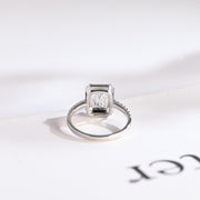 3.0 CT Emerald Cut Halo & Pave Moissanite Engagement Ring