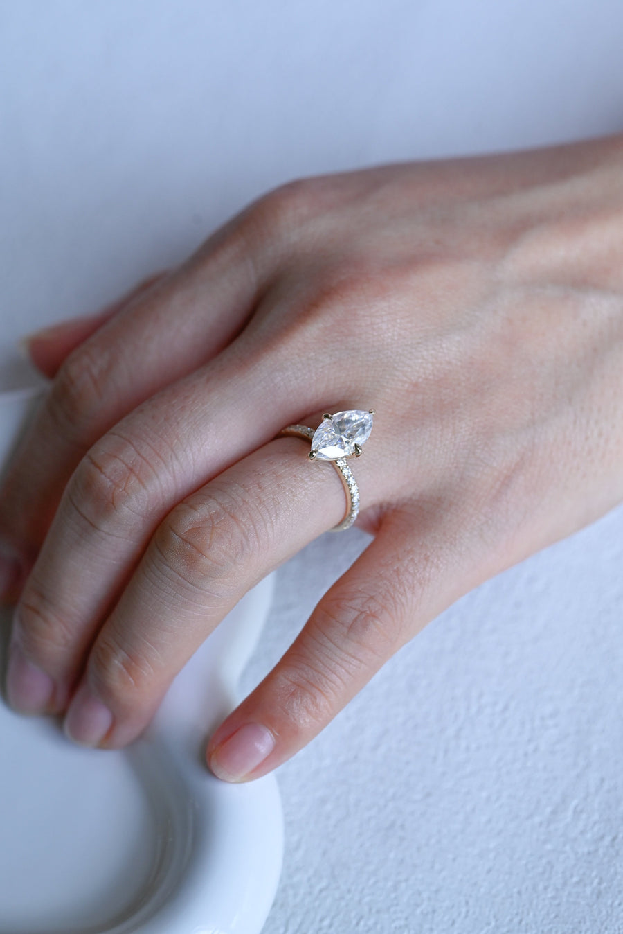 3.0 CT Marquise Cut Pave Moissanite Engagement Ring