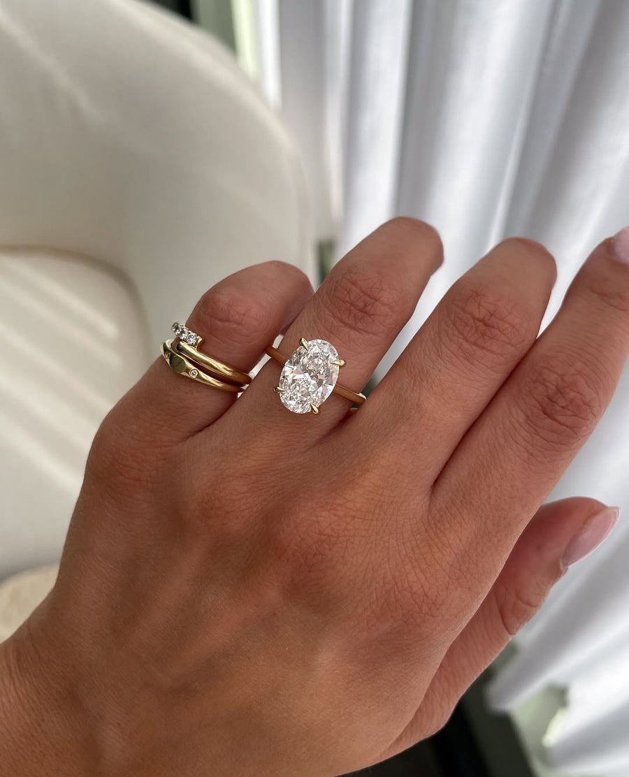 2.0-4.02 CT Oval Lab Grown Diamond Hidden halo Setting Engagement Ring