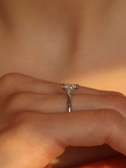 Radiant cut lab grown diamond solitaire engagement ring, 1.50 to 3.50 carats, in a classic prong setting on polished gold band