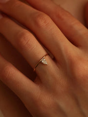 0.30 carat pear cut lab grown diamond solitaire engagement ring in prong setting on polished gold band