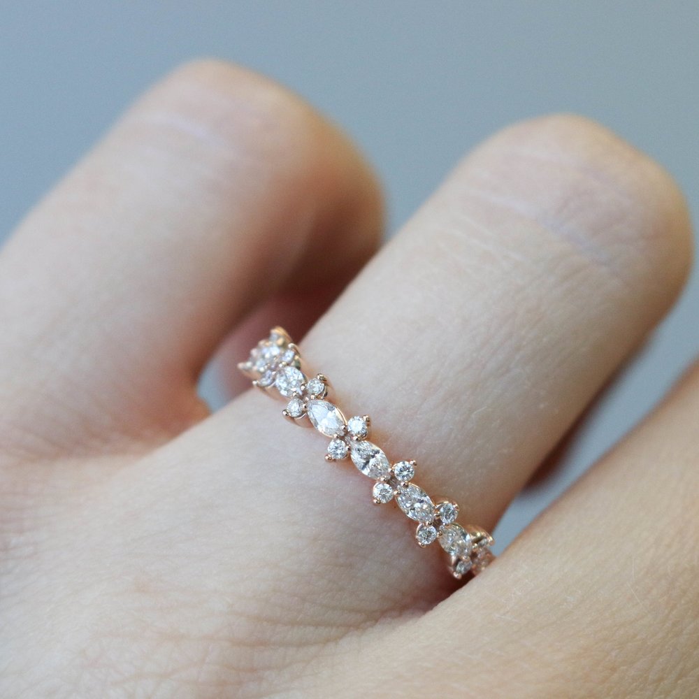 0.35 TCW Marquise & Round Cut Moissanite Wedding Band - Barbara Maison 